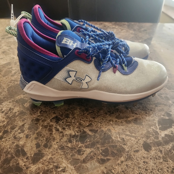 Under Armour Baseball Cleats Men's 9 Harper 8 Low ST White Royal Shoes Hybrid - Picture 3 of 5
